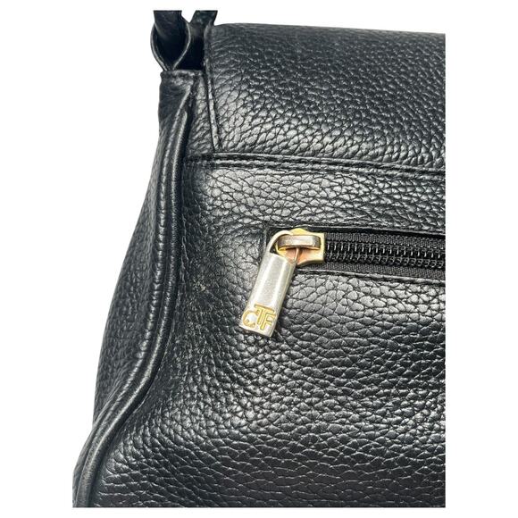VTG Terre De Feu Shoulder Bag Womens Black Pebbled Leather Flap Top Purse Retro - Picture 6 of 12